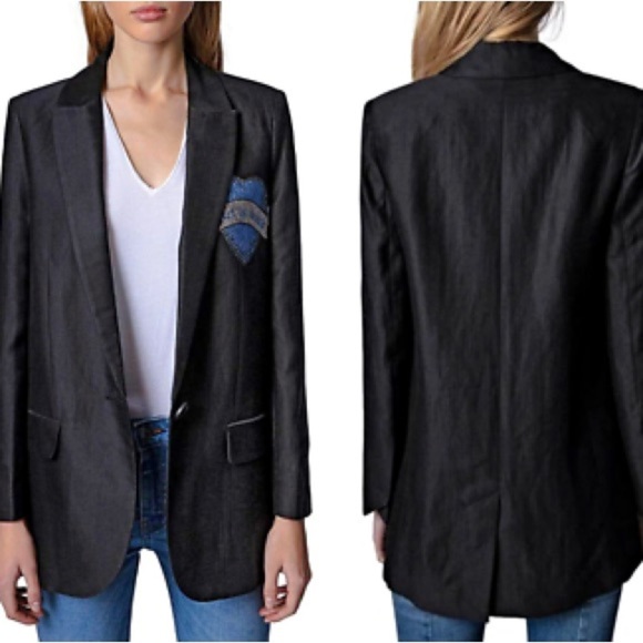 Zadig & Voltaire Viva Heart Strass Linen-Blend Blazer - Picture 1 of 7